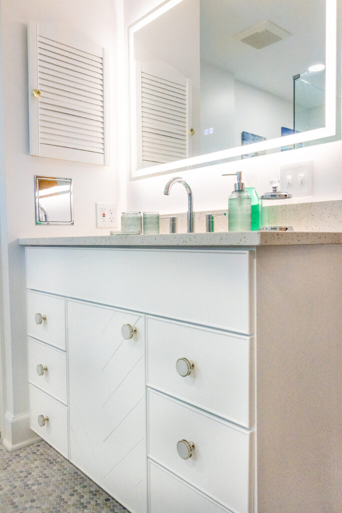 Custom single bathroom vanity with LED mirror