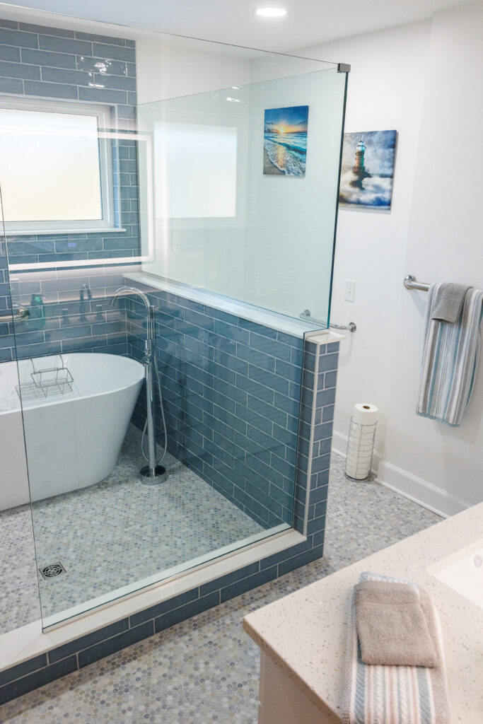 Primary bathroom with a coastal vibe