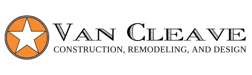 Van Cleave Construction, Remodeling, and Design logo in black text with a transparent background.